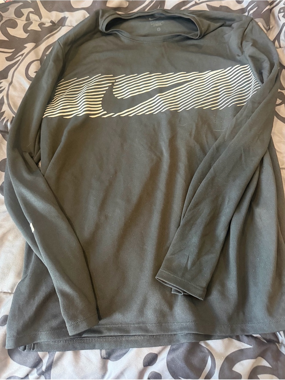 Nike Black Long Sleeve Shirt with White Swoosh Stripe